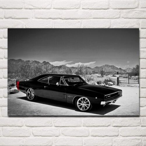 Classis retro american muscle sports car 1970 Charger KC282 living room home wall modern art decor wood frame fabric posters