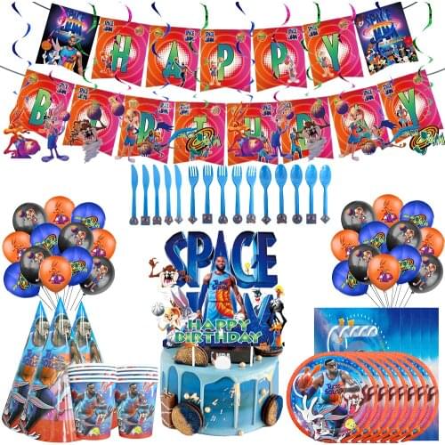 Space Jam Cartoon Theme Kid Birthday Party Supplies Decoration Banner Tableware Baby Shower Decor Disposable Tableware Napkin