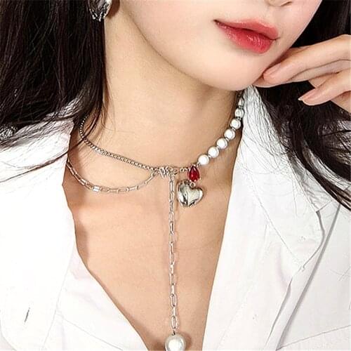 MWSONYA 2021 Fashion Luminous Necklace Love Heart Pendant for Women Personality Pearl Pendant Jewelry Necklace Accesory