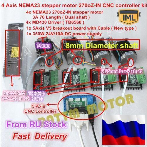 RU Ship 4 Axis CNC Router Kit 4pcs 1 axis TB6560 driver & interface board & 4 Nema23 270Oz-in stepper motor & 350W Power supply