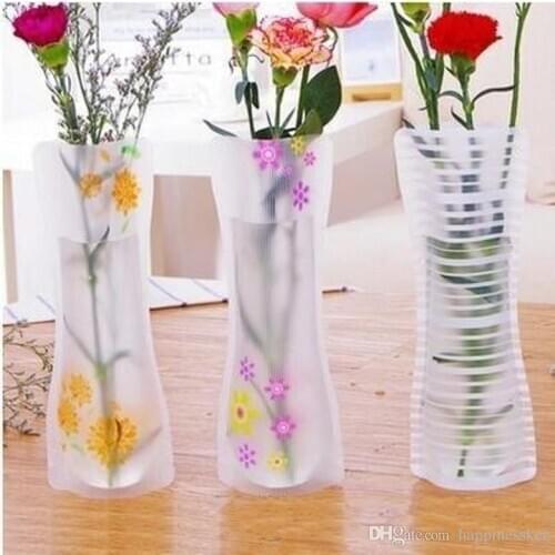 Unbreakable Foldable Reusable Plastic Flower Vase Creative Folding Magic PVC Vase 12cm*27cm Mix Color Home Decor