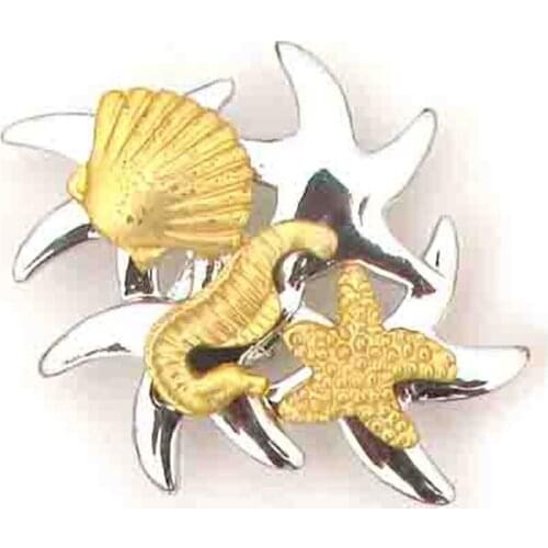 New metal sea star seashell and seahorse ladys fashion garments or belt ornament button DIY accessory with screw rivets 6pcs x