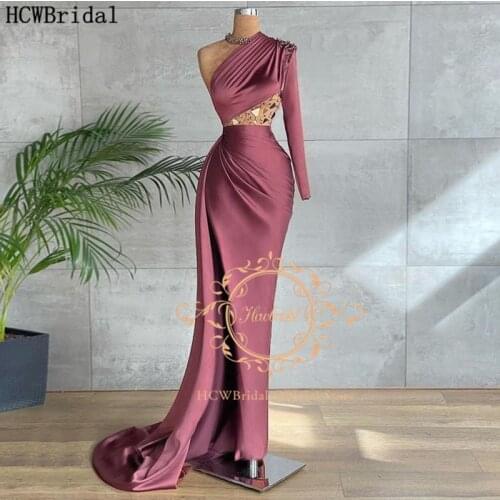 New Design 2021 One Shoulder Evening Dress Cut-Out High Slit Silver Crystals Sexy Occasion Women Party Gowns Custom Made