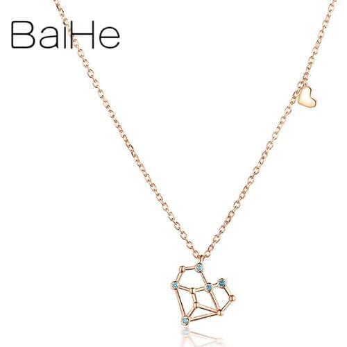 BAIHE Solid 18K Rose Gold Round H/SI 0.04ct Natural Diamonds Fine Jewelry Trendy Wedding Beautiful heart-shaped diamond Necklace