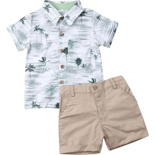 Toddler Baby Boy Holiday Suit Coco print Shirt Top+Shorts Summer Outfits Clothes Set