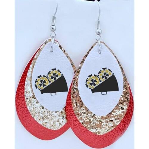 Cheer Monogram Sparklers Earrings Cheerleader Megaphone Monogram Megaphone Monogram Leather Earrings