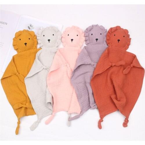 Baby Saliva Towel Cartoon Animal Lion Cotton Bibs Bunny Solid Color Sleeping Dolls Toy Baby Soothe Burp Cloth Towel Baby Goods