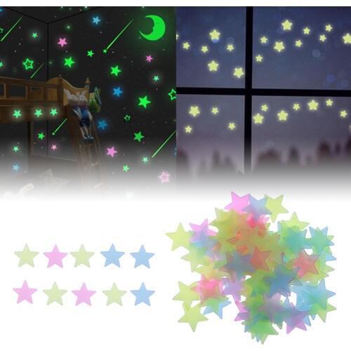 100Pcs/lot Luminous Wall Stickers for Baby Kids Room 3D Luminous Stars DIY Fluorescent Wall Art Decals Home Decoration