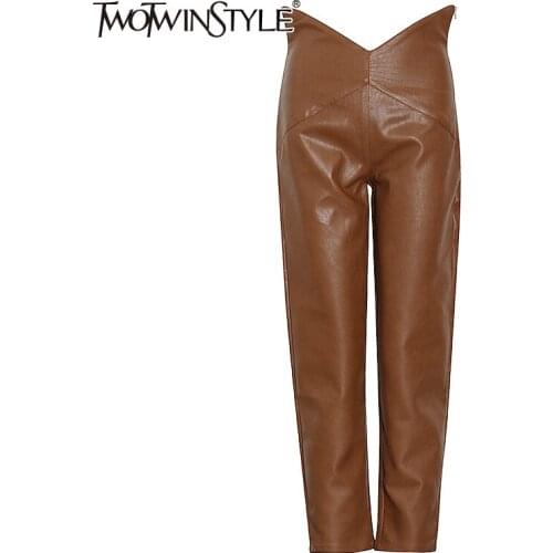 TWOTWINSTYLE Women's Leather Pants