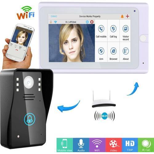 720P 7" WiFi Wireless Video Door Phone intercom Doorbell IP Camera PIR IR Night Vision with 1 monitor 1 Outdoor camera