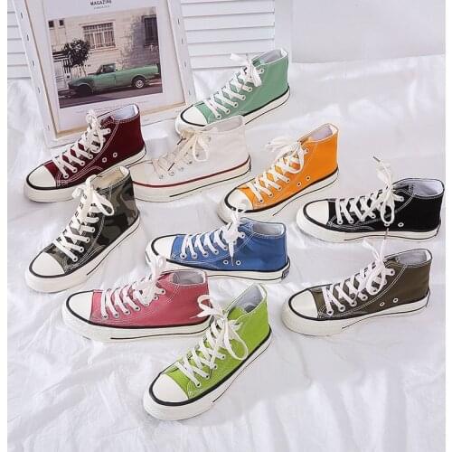 Womens Fashion 2021 Vulcanize Shoes Womens Sneakers New Retro Woman Canvas Shoes Flat Fashion Comfortable High Shoes Women