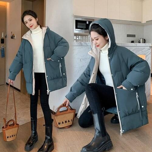 Plus Size Clothing for Women Korean Version of The Loose Mid-length Hooded Cotton Jacket 2021 New Autumn and Winter