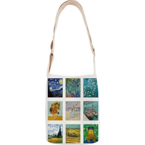 Van Gogh painting combination ladies cotton and linen handbag mini bag simple mini messenger bag casual messenger bag