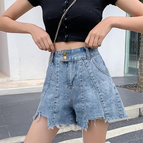 Woman Jeans Pants Denim Shorts Womens Summer High Waist A- Line Ripped Fringe Pantalones Vaqueros Mujer