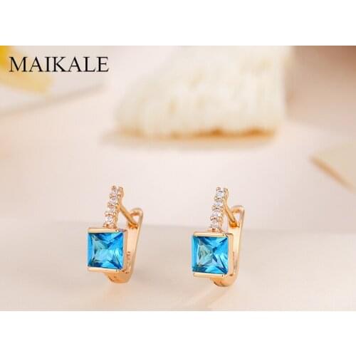 MAIKALE Small Classic Square MultiColor Cubic Zirconia Stud Earrings for Women Fashion Jewelry Wedding Party Gifts High Quality