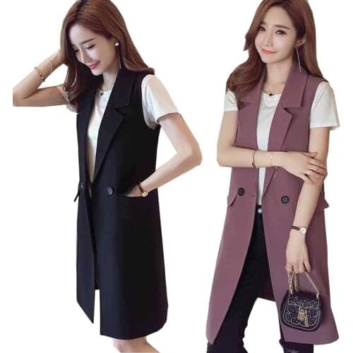 2021Spring Autumn Womens Sleeveless Jacket Long Vest New Female Button Suit Waistcoat Sleeveless Blazer Coat Plus Size 3XL C768