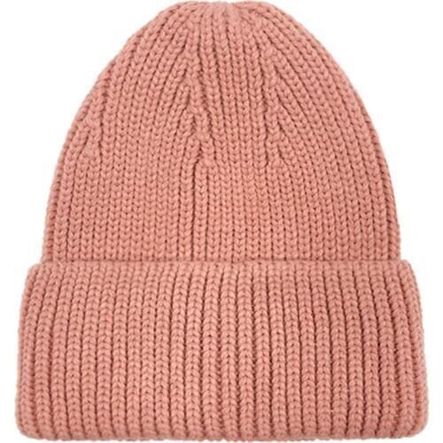Winter Warm Fashion Pink Caps Casual solid beanie Colorful Thermal Women Hats Winter Knitted Caps