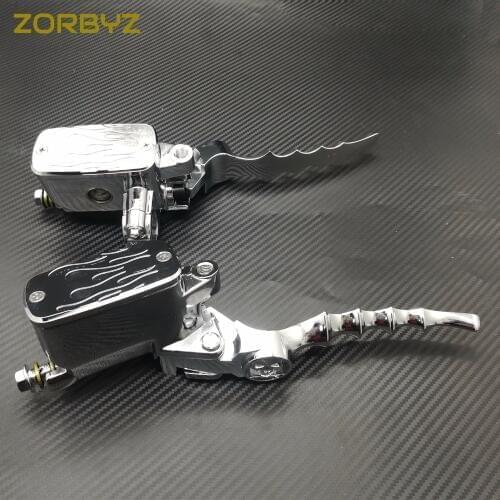 ZORBYZ 1 Pair 22mm Motorcycle Chrome Flame Handlebar Control Reservoir Brake Hydraulic Clutch Levers