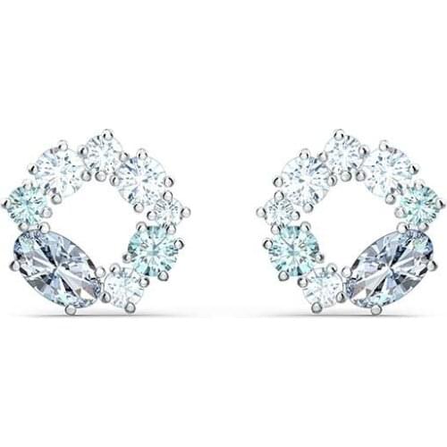 1:1 Classic Hollow Circle Blue Ear Stud Earrings for Women Swa