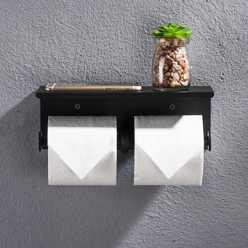 1pcs Double Toilet Paper Holder Wall Mount Roll Tissue Bracket with Phone Holder for Bathroom Hotel Home Decor