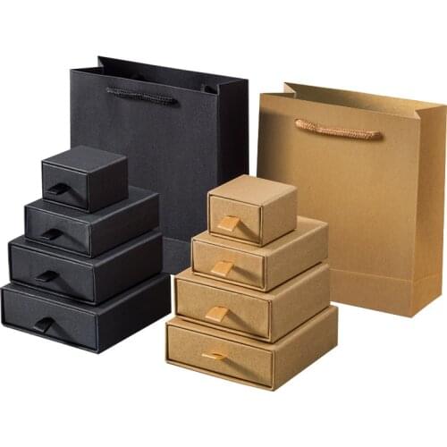 1pc Square Jewelry Display Gifts Box Holder Black White Kraft Paper Engagement Ring Brooch Pendant Necklace Earring Bracelet Box