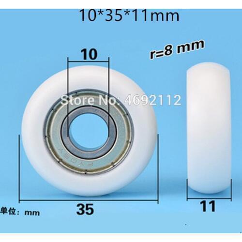 10 PCS 10*35*11mm Free shipping pulley mechanical hardware 6000ZZ bearing roller pom plastic nylon guide wheel