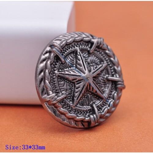 10PC 33mm ANTIQUE SILVER WESTERN TEXAS STAR BARBED WIRE HORSE RODEO SADDLE TACK BRIDLE HEADSTALL CONCHO FOR LEATHERCRAFT BELT