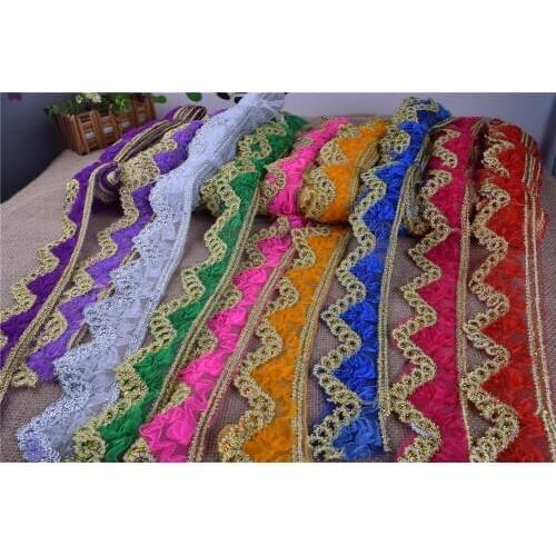 10yards many colors Organza golden thread Embroidery Scalloped Lace Trim Metallic Bridal wedding Trim Wide:6cm