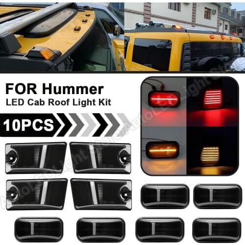 2/3/10Pcs Smoked LED Cab Roof Light Kit Top Marker Yellow+Red For Hummer H2 2003 2004 2005 2006 2007 2008 2009 Hummer H2 SUT