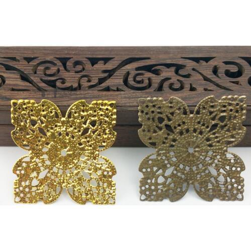 20pcs 41mm Filigree square Wraps Metal Charms For Embellishment Scrapbook DIY Jewelry Metal Craft ear accessories