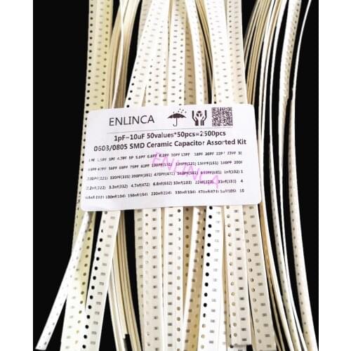 2500pcs/lot 0603 0805 SMD Ceramic Capacitor Assorted Kit 1pF~10uF SMD Ceramic Capacitors Samples set 22PF 220PF capacitor