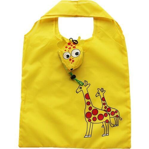 60PCS / LOT Fold Shopping Bag Oxford Cloth Creative Animal Cartoon Giraffe Folding Eco-friendly Shopping Tote Reusable Bag