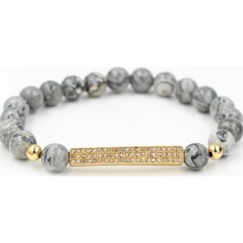 8mm trtgt42 gold silver micro pave cz zircon cubic zirconia Bracelet elastic adjusted bead helmet Crown agate Onyx Bangles