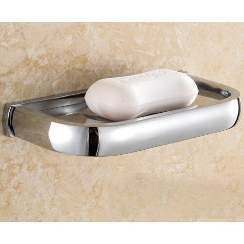 Bathroom Accessory Luxury Polished Chrome Brass Square Shape Wall Mounted Bathroom Soap Dish Holder mba837