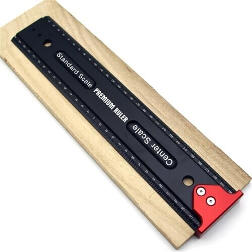 Aluminum Alloy Precison Ruler w/ Hook Stop,Center Finder Scribing Ruler Woodworking T-shaped Crossed Line Marking Gauge