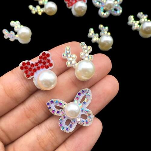 30Pcs/lot Mouse Head antlers Flower Bow Butterfly Rose Rhinestone Patches for Clothes Decor Headwear Hair Clips Applique
