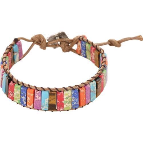 Ethnic Style Natural Stone Weave Beaded Bracelet Imperial Jaspers Stone Leather Strand Bracelets Fashion Jewelry Gifts