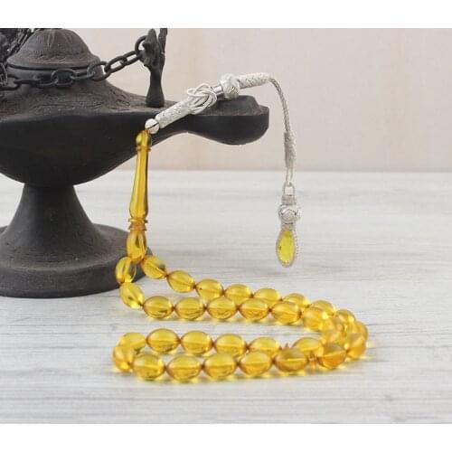 Natural Amber 1000 Silver Kazaz Tassel 33 Bead Prayer Beads Islamic Tasbih Rosary Men Women Meditation Jewelry From Turkey