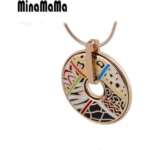 Stainless Steel Enamel Ethnic Round Circle Pendant Necklace For Men Women Sbake Chain Necklace Jewelry