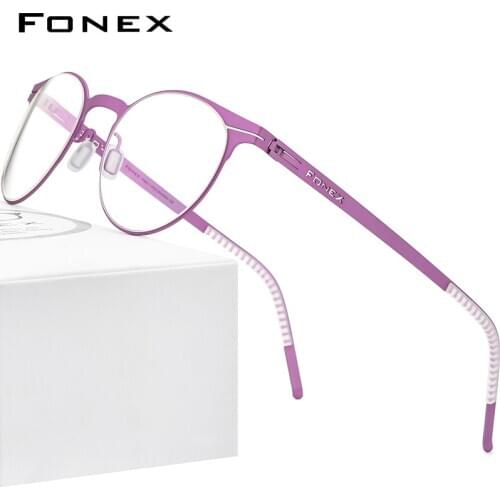 FONEX Alloy Glasses Men Ultralight Women Vintage Round Prescription Eyeglasses Retro Optical Frame Screwless Eyewear F1023