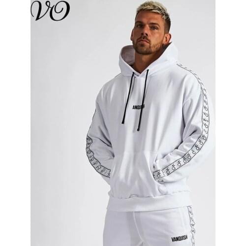 Fashion streetwear autumn casual mens clothing loose cotton embroidered logo pullover hoodie jogger cotton fitness sportswear