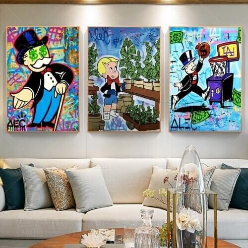 Canvas Poster Graffiti Modern Alec Monopoly Home Decor Print Richie Rich Painting Wall Money Tree Modular Picture For Bedroom