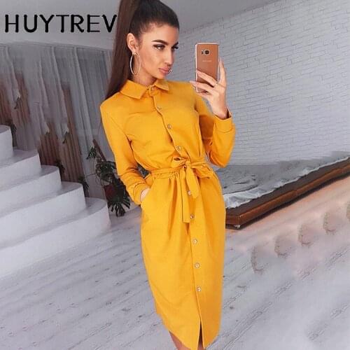 Breasted Button Fashion Party Cardigan Woman Dress Office Ladies Casual Belt Long Sleeve Shirt Dresses For Women Robe Femme