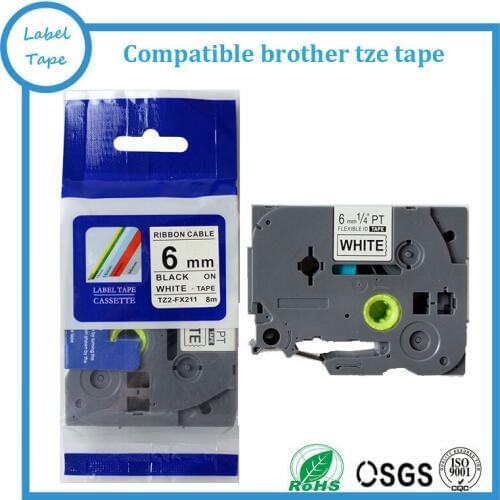 Brother tape 6mm black on white tze-211 tze211 tz tze label cassette compatible p-touch label printer