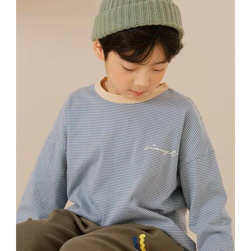Korean Childrens T Shirts 2021 Spring And Autumn New Baby Boys Cotton Long Sleeve Tshirt Kids Casual Loose Stripe Pullover Tops