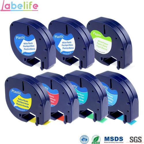 Labelife 7pcs 12mm 91330,91331,91332,91333,91334,91335 Mixed Color Compatible with Dymo Letratag Tape for Label Printer & Maker