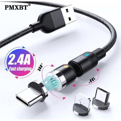 1M/2M 360º+180º Rotate Magnetic USB Cable 2.4A Fast Charging Cord Micro USB Type C Mobile Phone Charger Cable For Samsung iPhone