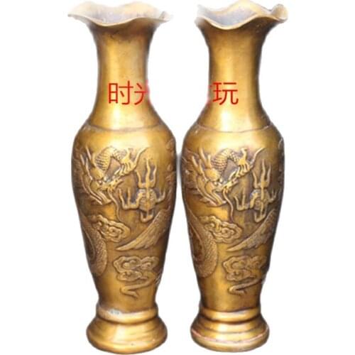 China old Bronze decorate Dragon and Phoenix copper vase A pair
