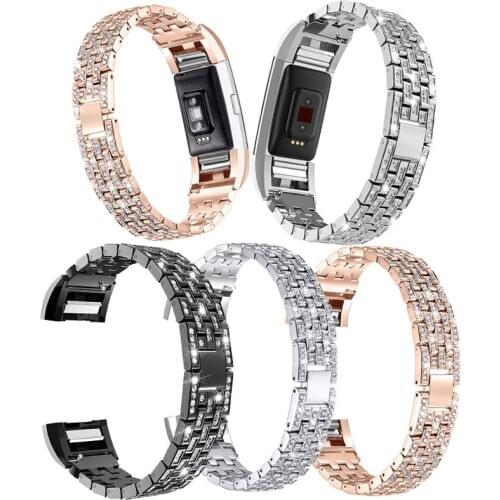 For Fitbit Charge 2 Charge 3 Band Metal Wrist Watch Strap Replacement Bracelet Belt For fit bit charge 2 Band Bling Rhinestone