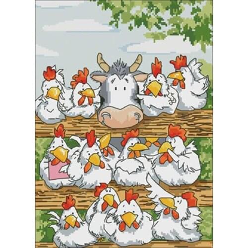 Chorus of chicken and cow patterns counted 11CT 14CT 18CT DIY Cross Stitch Sets Cross-stitch Kits Embroidery Needlework